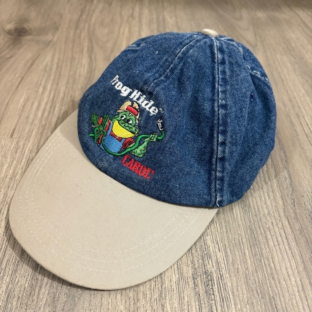 Vtg 90s Denim Frog Embroidered Hat Retro